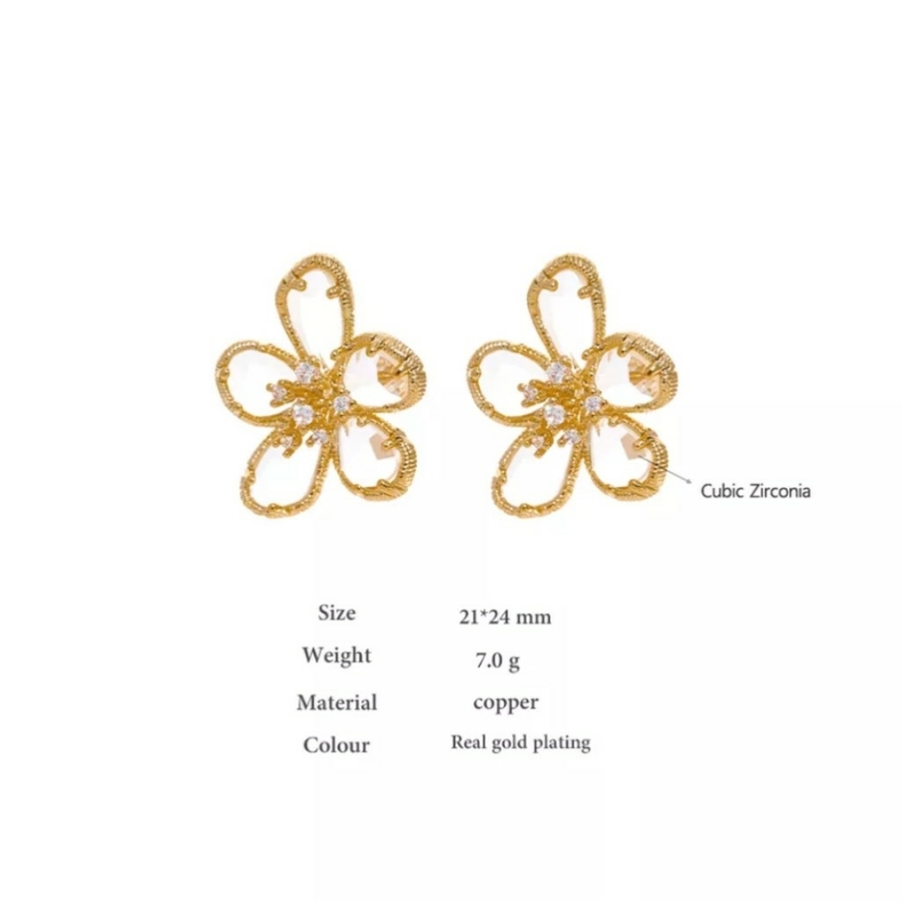 Floral embellished gold and crystal earrings; nwot - Picture 8 of 10